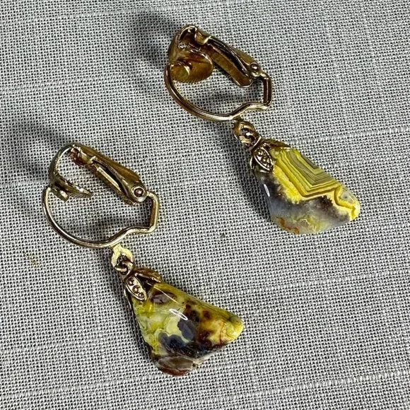 Vintage Bumblebee Jasper Clip On Earrings - Picture 13 of 13